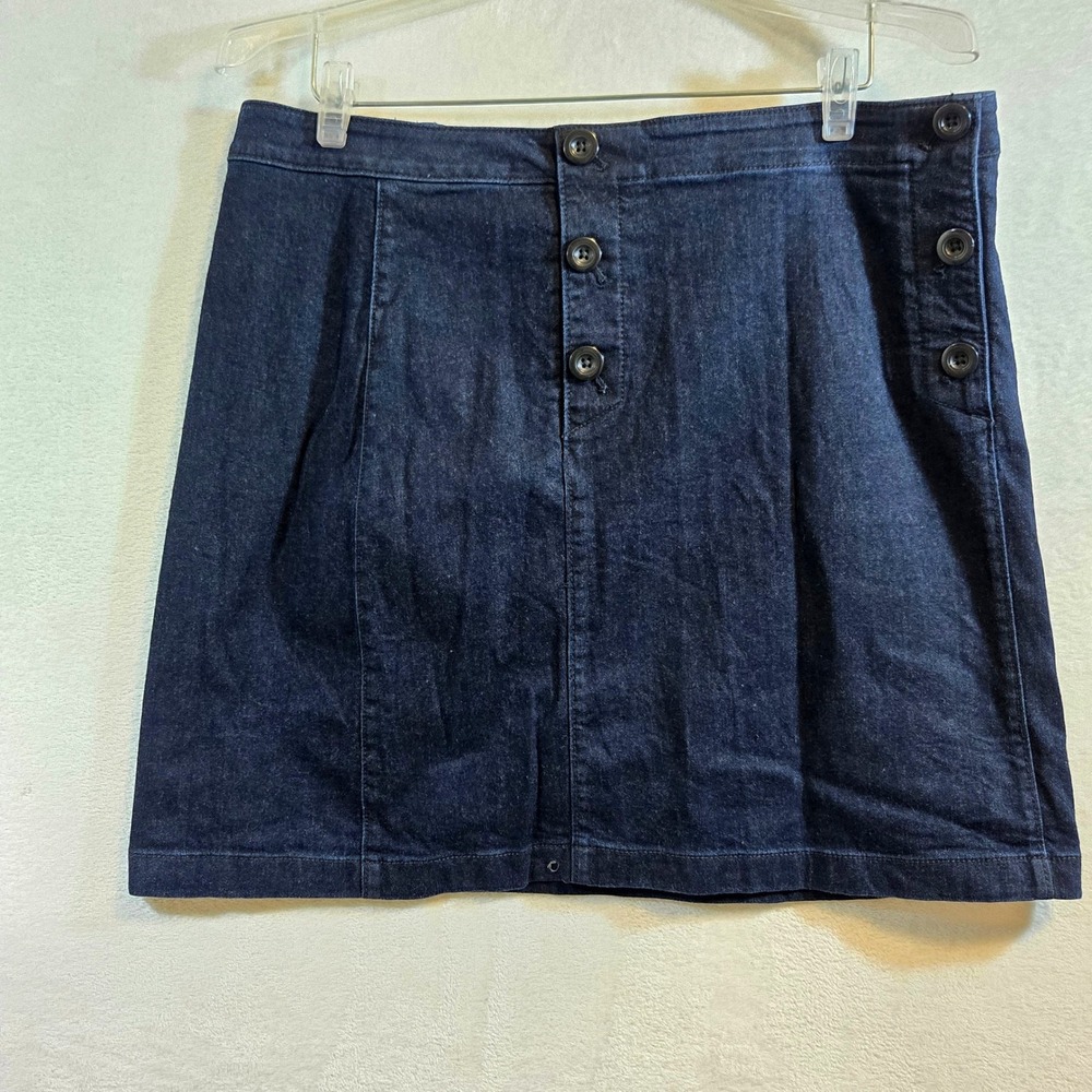 LOFT Women Sailor Button Denim Skirt Cotton Blend Casual Office 14P